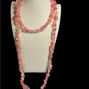 Long Cherry Quartz Beaded Lariat Necklace